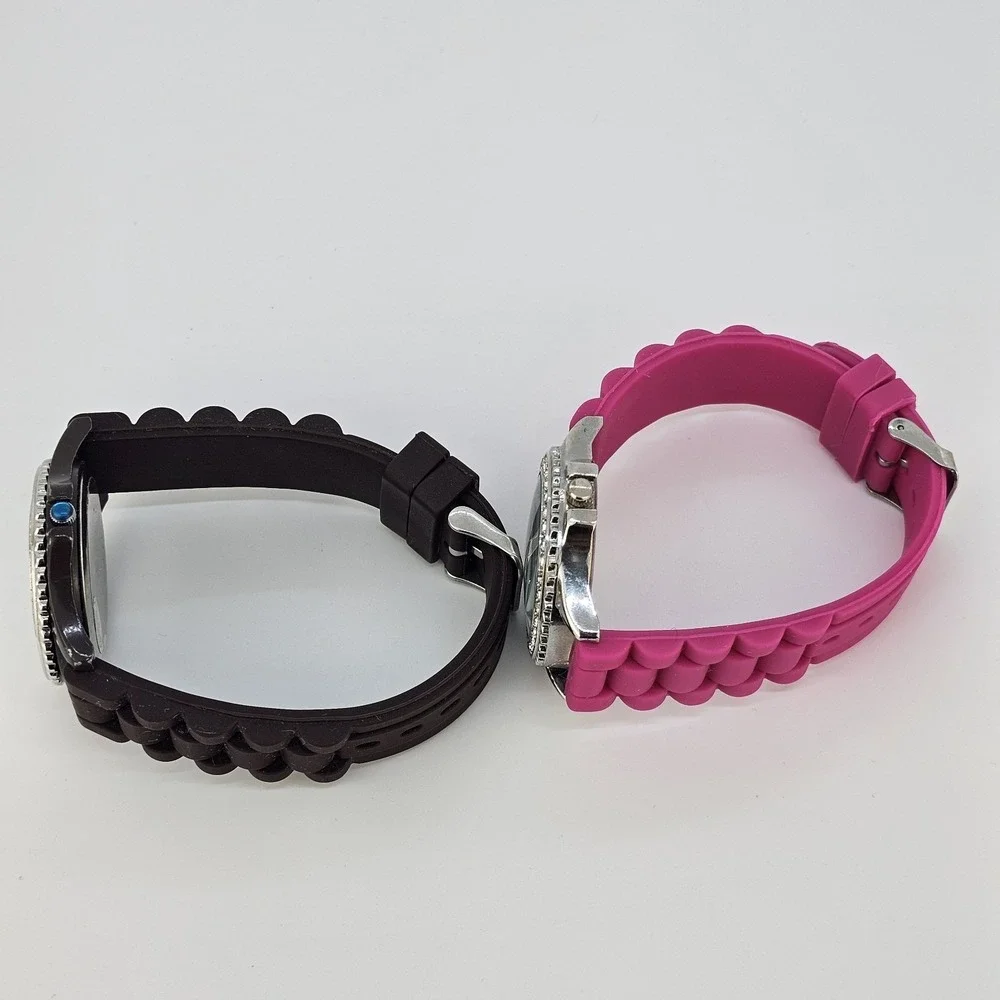 2X Women's‎ Watch 38MM Animal Print Dial Brown Pink Plastic Bands New Battery